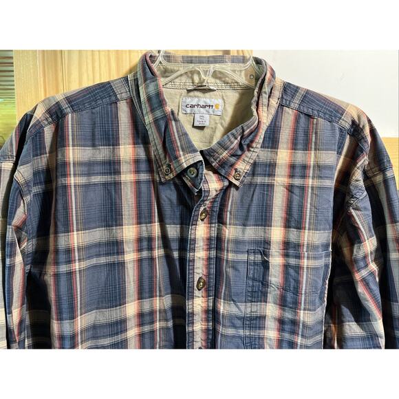 Carhartt Shirt Men XXLT Blue Brown Plaid Outdoor Relaxed Fit Y2K Button Workwear - Picture 4 of 11